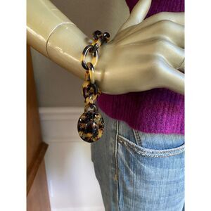EUC J Crew Resin Tortoise Shell Chain Link Charm Bracelet